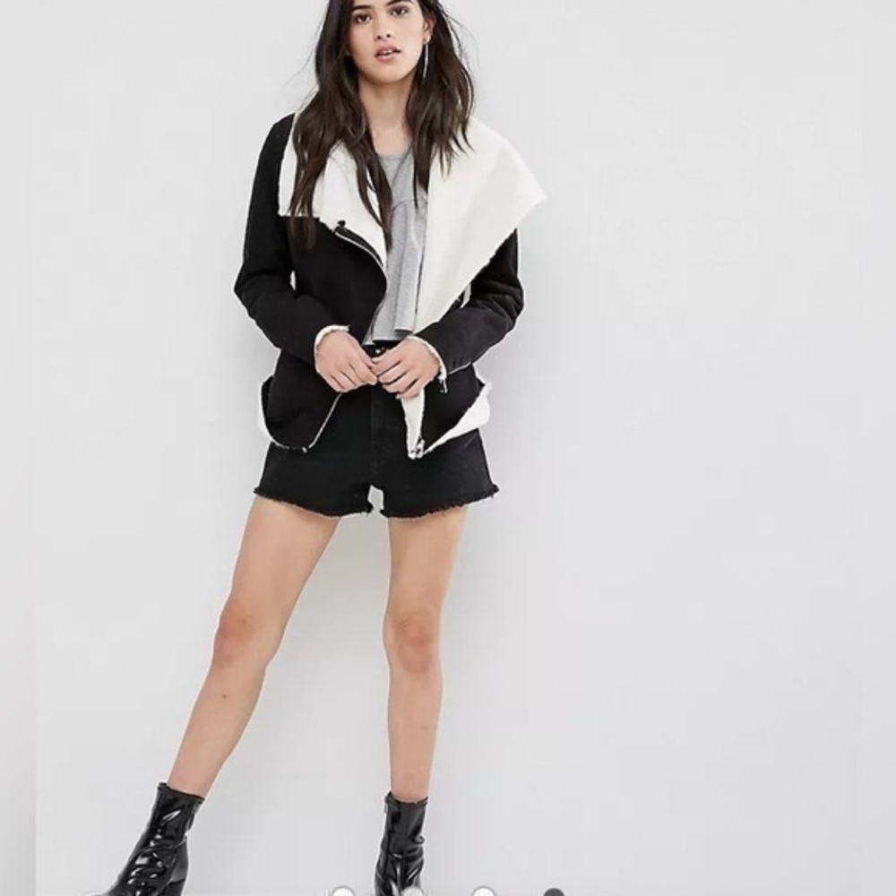 Lucky & Blessed sherpa like black and white waterfall ,pocket jacket wrap coat s